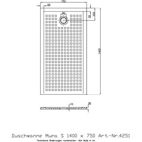 Hoesch Duschwanne MUNA S mit Antirutsch 1400x750x30mm weiß