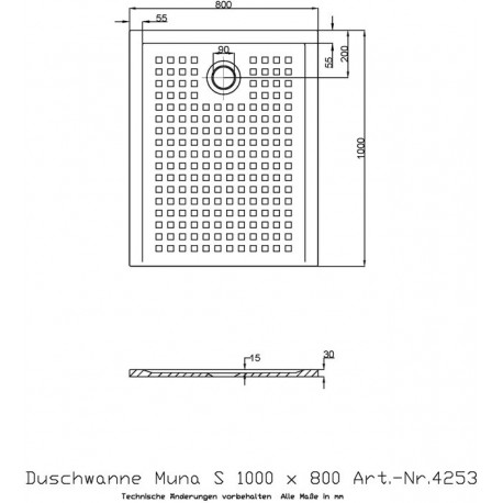 Hoesch Duschwanne MUNA S mit Antirutsch 1000x800x30mm weiß
