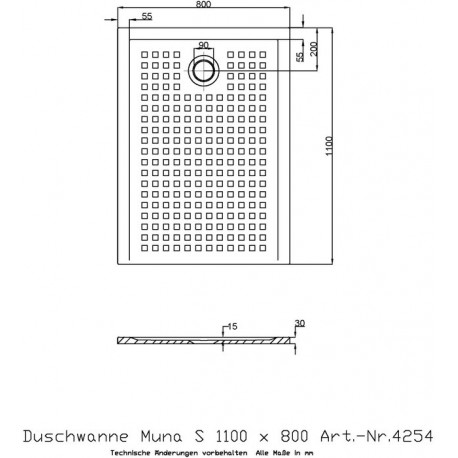 Hoesch Duschwanne MUNA S mit Antirutsch 1100x800x30mm weiß