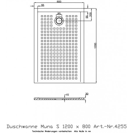 Hoesch Duschwanne MUNA S mit Antirutsch 1200x800x30mm weiß