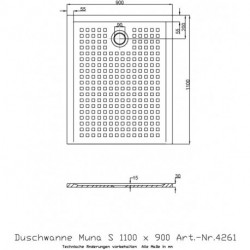 Hoesch Duschwanne MUNA S mit Antirutsch 1100x900x30mm weiß