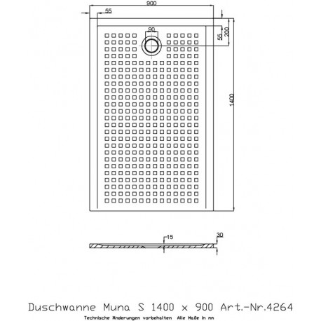 Hoesch Duschwanne MUNA S mit Antirutsch 1400x900x30mm weiß