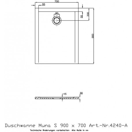 Hoesch Duschwanne MUNA S 900x700x30mm weiß