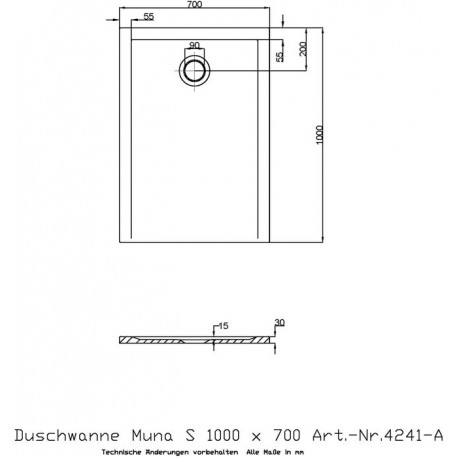 Hoesch Duschwanne MUNA S 1000x700x30mm weiß