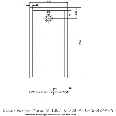 Hoesch Duschwanne MUNA S 1300x700x30mm weiß