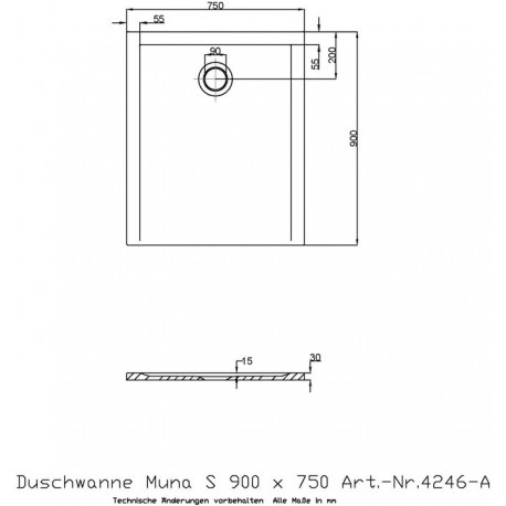Hoesch Duschwanne MUNA S 900x750x30mm weiß