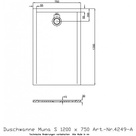 Hoesch Duschwanne MUNA S 1200x750x30mm weiß