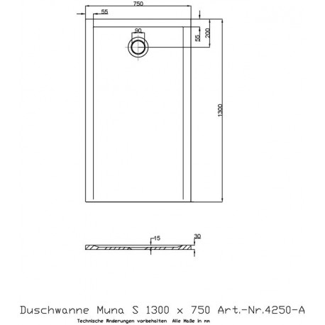 Hoesch Duschwanne MUNA S 1300x750x30mm weiß