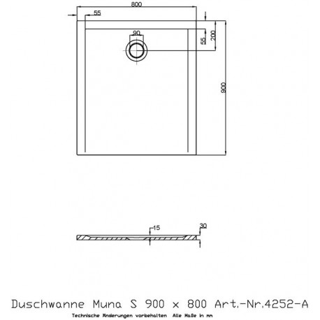Hoesch Duschwanne MUNA S 900x800x30mm weiß