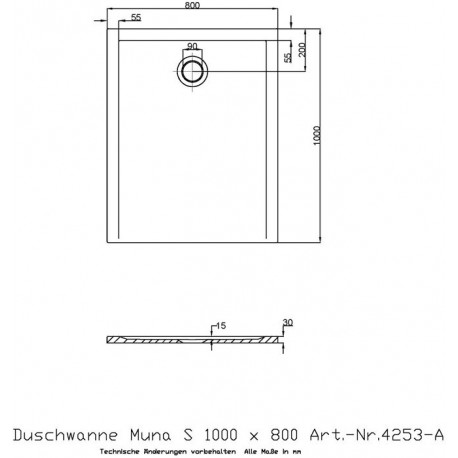 Hoesch Duschwanne MUNA S 1000x800x30mm weiß