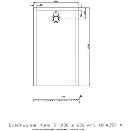 Hoesch Duschwanne MUNA S 1400x800x30mm weiß