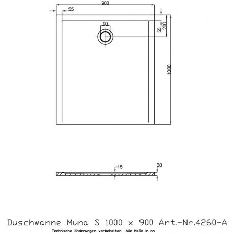 Hoesch Duschwanne MUNA S 1000x900x30mm weiß