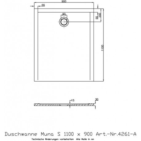 Hoesch Duschwanne MUNA S 1100x900x30mm weiß