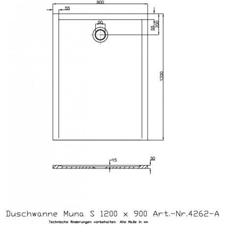 Hoesch Duschwanne MUNA S 1200x900x30mm weiß