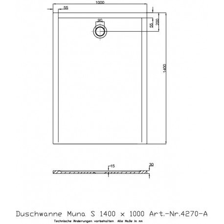 Hoesch Duschwanne MUNA S 1400x1000x30mm weiß