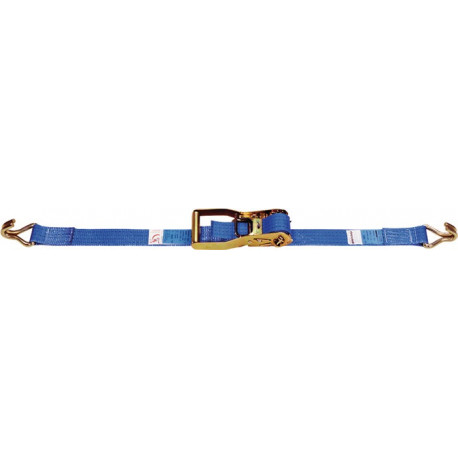 Sangle d'amarrage DIN EN 12195-2 longueur 6 m largeur 50 mm avec rochet + crochets pointu LC U 4000 daN