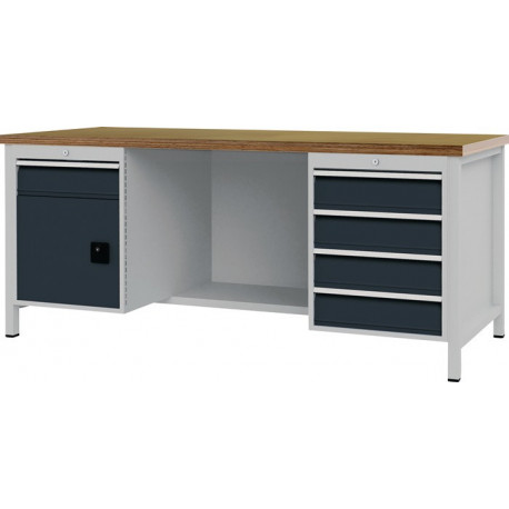 Établi gris anthracite. RAL 7016 l2000xH859xP750&nbsp;mm Hêtre multiplex 40&nbsp;mm 5 tiro 