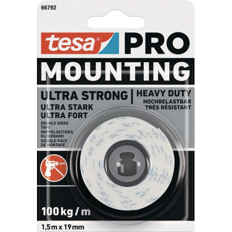 Bande adhésive de montage Mounting PRO Ultra Strong 66792 blanche longueur 1.5&nbsp;m (Par 12)