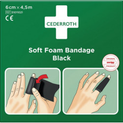 Sparadrap et bandage mousse souple auto-adhérent élastique. noir rouleau 6&nbsp;cm x 