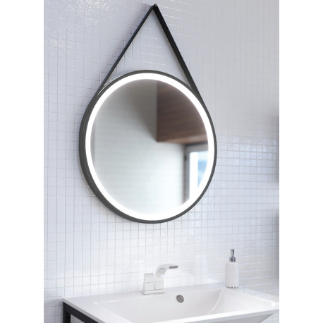 AS LED-Leuchtspiegel ELEGANZA m schw Glattlederschlaufe Durchm. 75 cm