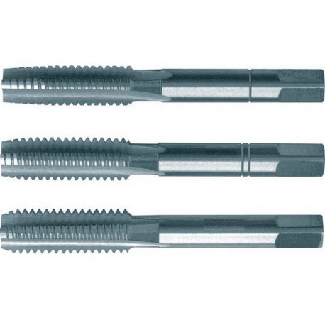 Jeu de tarauds à main, filetage régulier ISO métrique, 3 unités, Filetage : M1,4, Pas 0,30 mm, Long. totale 32 mm, queue Ø 2,5 mm