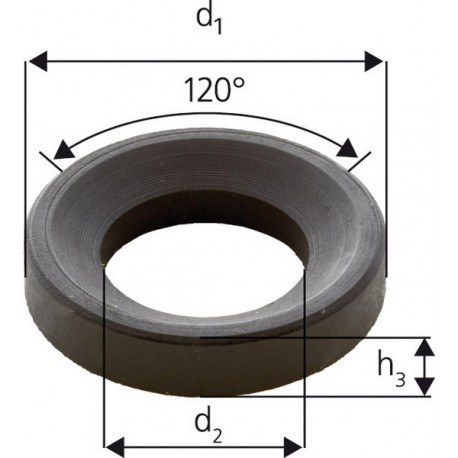 Rondelle à rotule concave forme D, Pour vis : M24, Ø d'alésage d2 28 mm, Ø extérieur d1 44 mm, Hauteur h3 : 9,5 mm, Rayon (r) : 32 mm