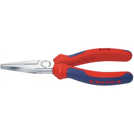 Pince à longs becs, en acier électrique au chrome vanadium, tête chromée, poignées à gaine en plastique, Long. : 160 mm, Long. des becs 46,5 mm
